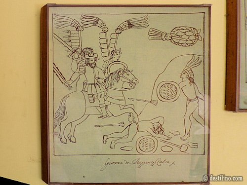 Parque San Andres Musée du site, ici un tableau de la conquête Espagnole  